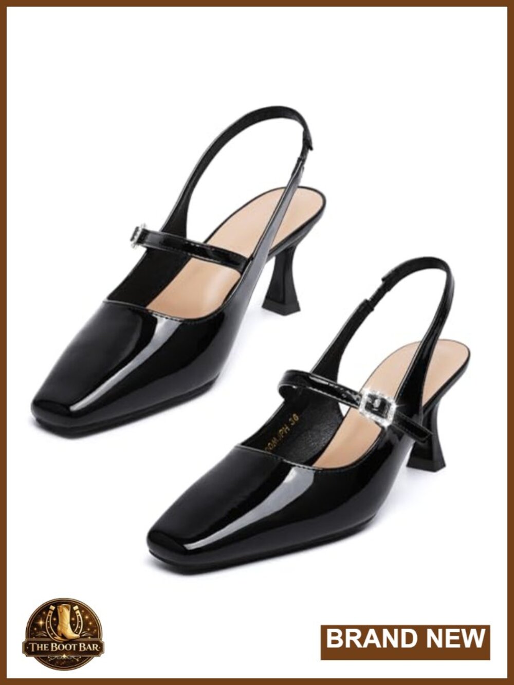 Square Toe Slingback Kitten Heel Pumps Faux Leather Heeled Sandals